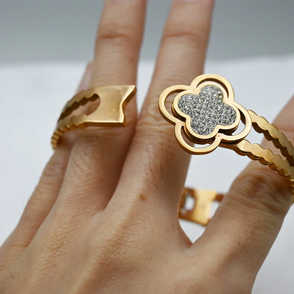 Korea Jewelry rose gold bangles latest designs clover leaf bracelet bangles jewelry for women