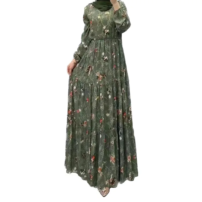 Wholesale Middle East Printed Dress Islamic Robe Ladies Long Floral Maxi Dress Dubai Abaya Women Muslim Dress