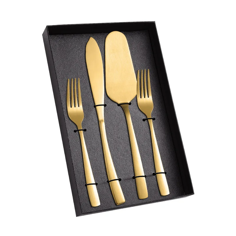 WONDERFUL 4Pcs Stainless Steel Wedding Presents Cake Cutting Spatulas and Pie Server Gold Knife and Server set with Forks