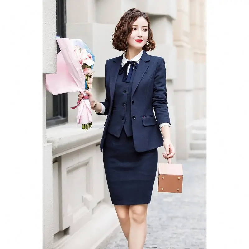 
Ladies Elegant Formal Skirt Long Sleeve Top Suit Vest And For Women Office Suits Working Skirts Female Floral 