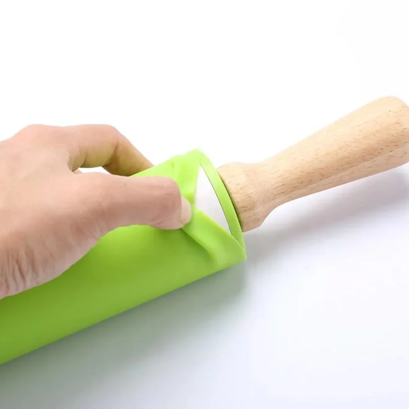 Wanlihao Mini 23cm Nonstick Silicone Rolling Pin with Wooden Handle