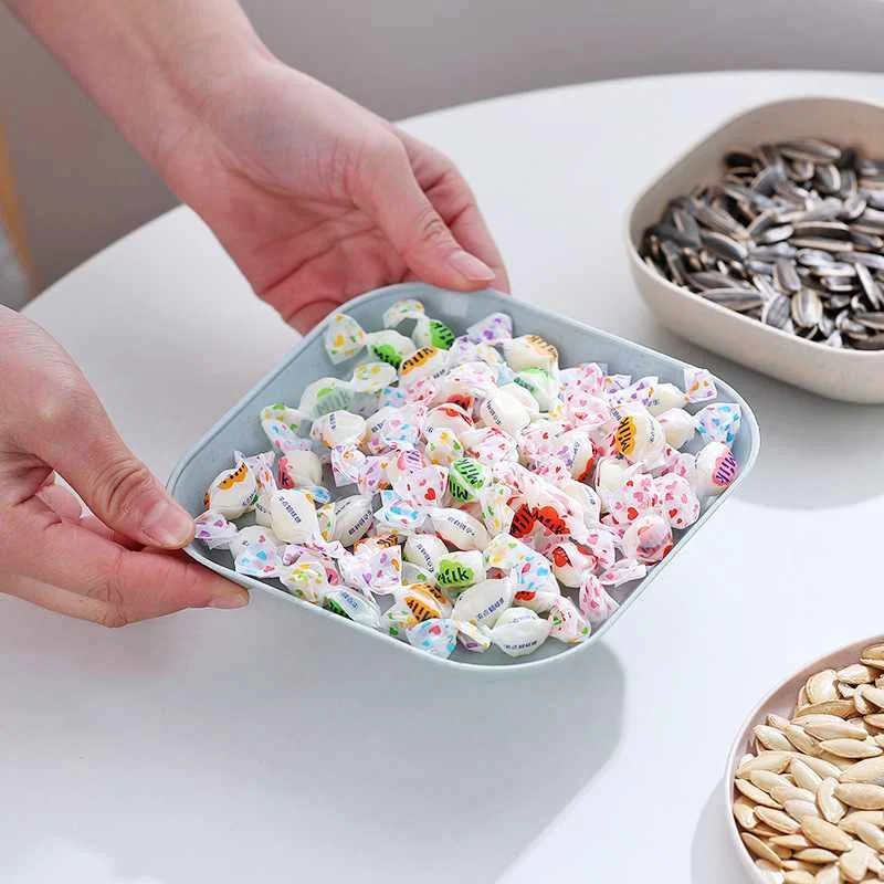 Домашняя простая пластиковая тарелка из пшеничной соломы для костей мусора круглая Квадратная с чистым тоном окуня