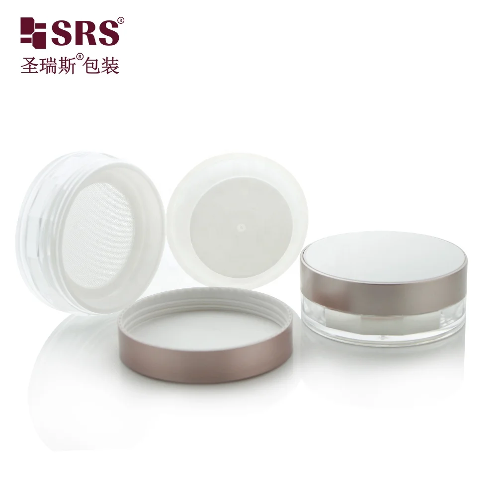 S030-15g Empty Refillable Cosmetic Loose Powder Container with Elastic Sifter Plastic Jar with Elastic Mesh For Make up Setting
