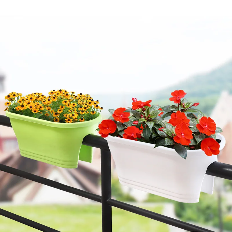 Railing Colorful Plastic Planter Wall Hanging Flowerpot Half Round Garden Plastic Flower Pot For Home