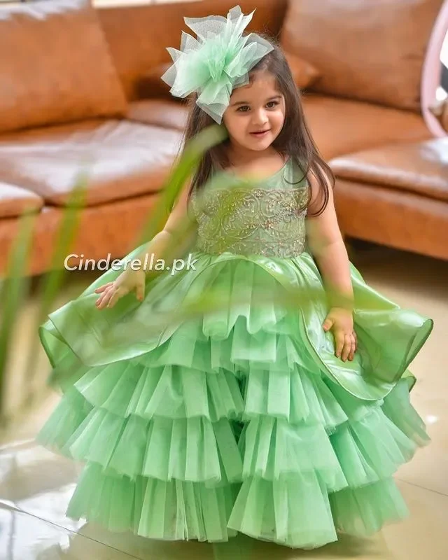 2024 Beaded Lace Flower Girl Dresses Ball Gown Satin Tiers Little Kids Birthday Pageant Wedding Gowns