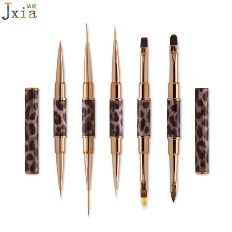 Новый пользовательский Леопардовый металлический розовое золото наконечник двойного назначения для дизайна ногтей акриловый гель для рисования тонкими деталями набор кистей
