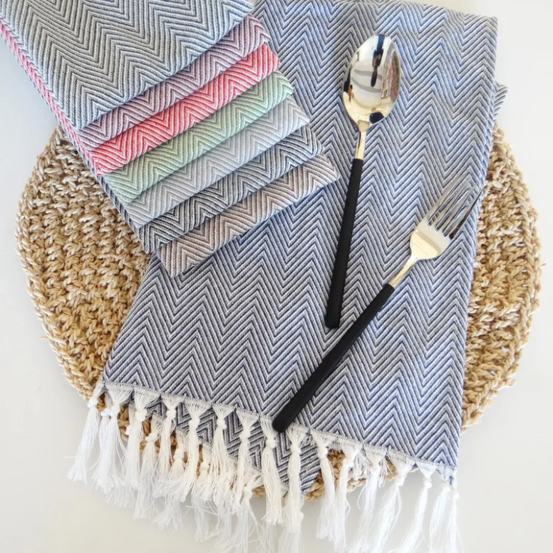 Wholesale stripe check wave design jacquard table mat placemat with tassels cotton jacquard kitchen towel with tassels