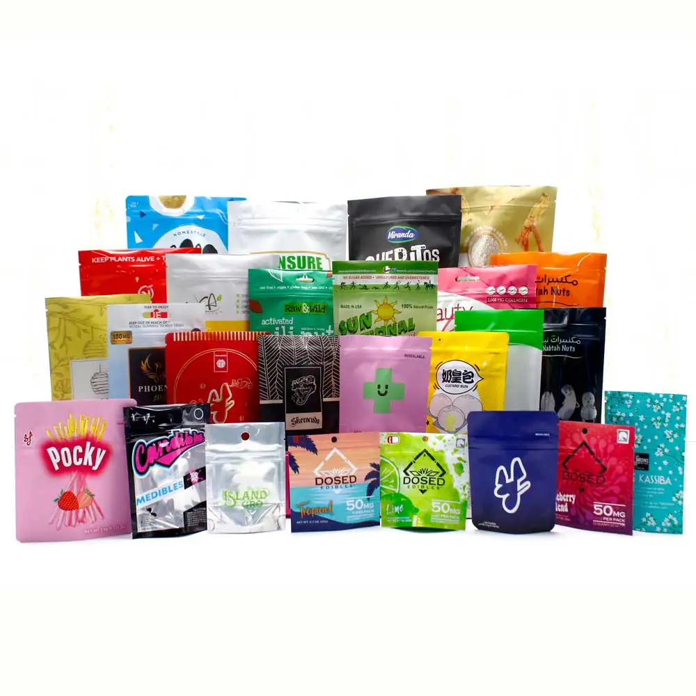 Moisture Proof Food Grade Cake Snack Powder Coffee Tea Mylar Bag Custom Printed Plastic Ziplock Standing Packaging Pouch