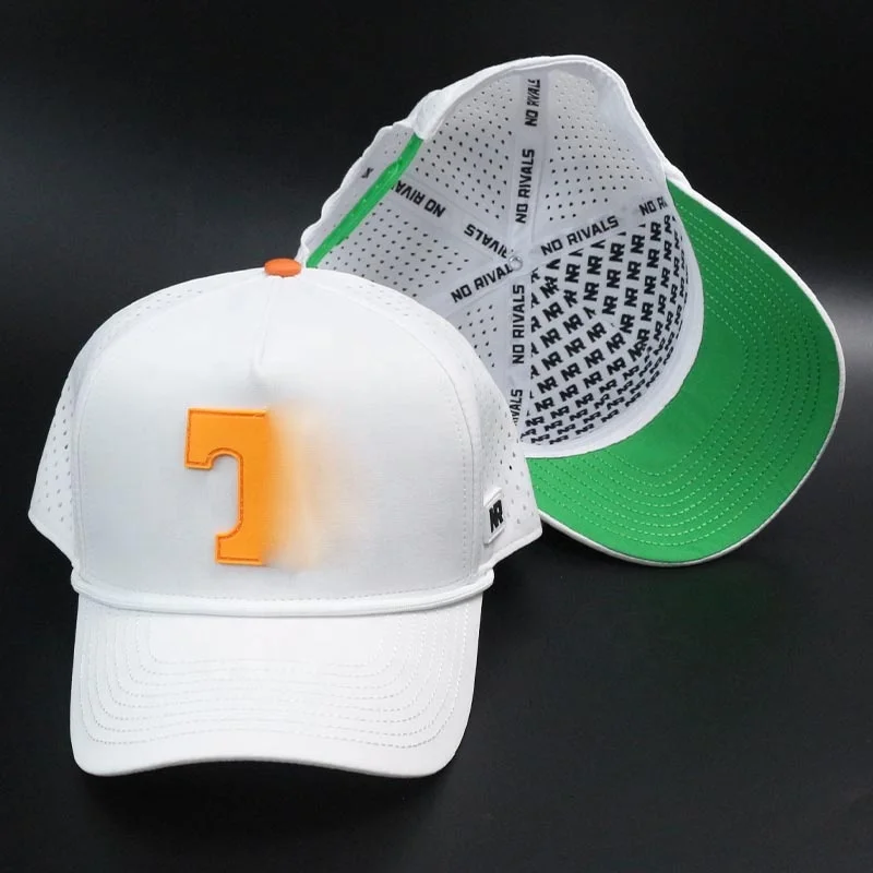 HN10 Curved brim laser cutting hole perforated hat rope golf nylon baseball caps hats quickly dry hat with rope