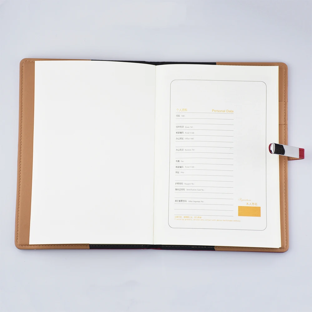 Low MOQ  business custom notebook gift set leather A5 notebook with pen USB attached for Christmas gift