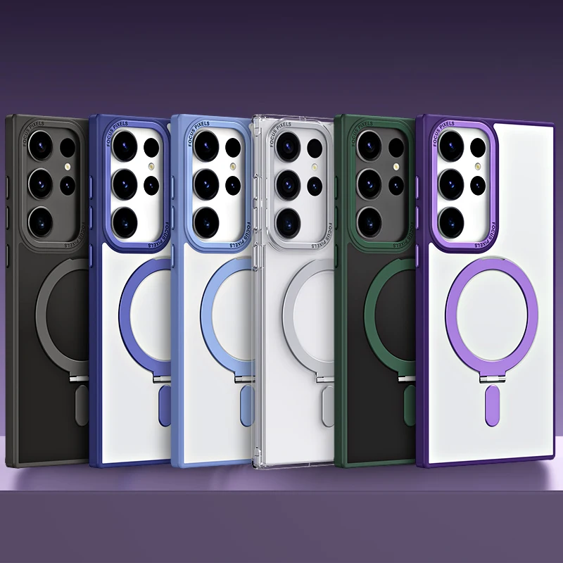 2023 Newest Design Rugged Armor Phone Case with holder Back Cover pu pc for Samsung Galaxy S23 Ultra Protective Shell S23plus