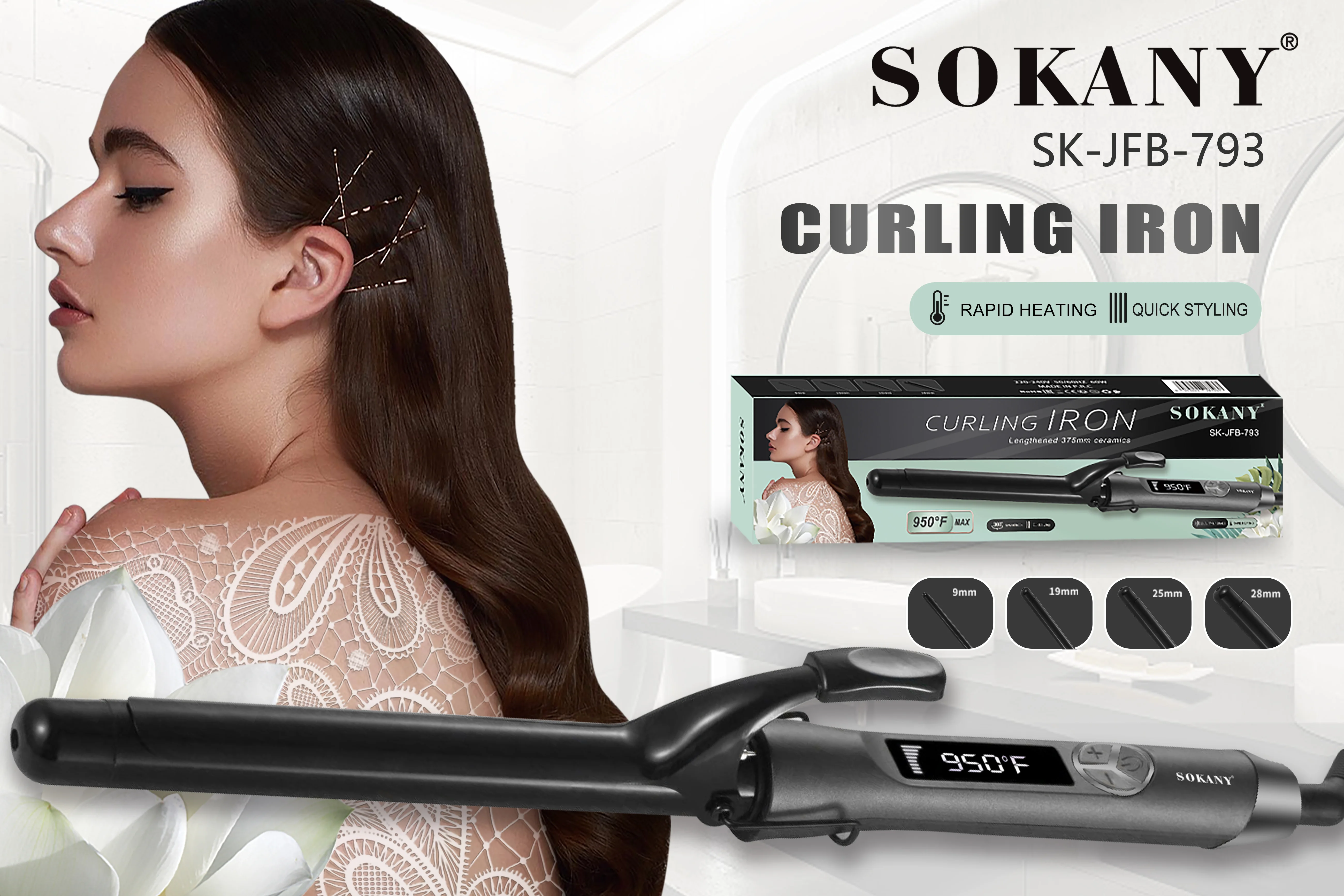sokany  Ceramic Hair Curler Wet Dry Rotating Temperature Regulating Hair Straightener 110-240v