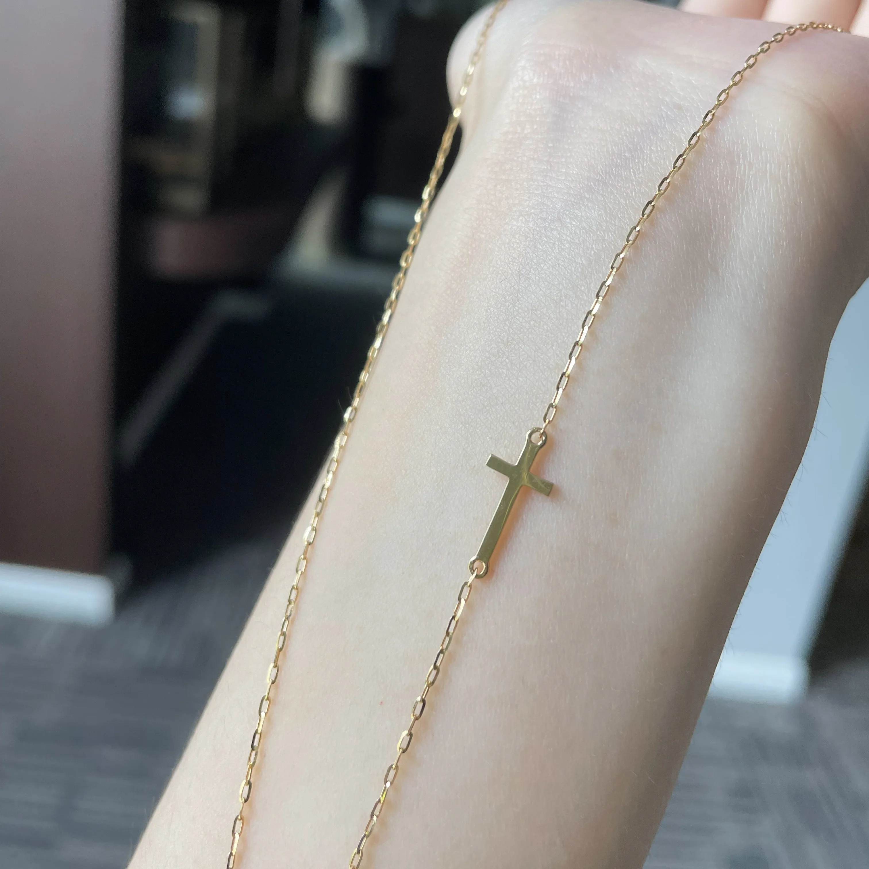 2021 Most Popular Solid 18k Gold Rolo Chain Layered Choke Real Diamond Cross Necklace with adjustable chain custom necklace