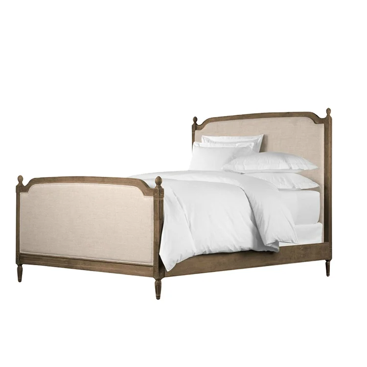 Популярная антикварная кровать из массива дерева, оптовая продажа дубовой деревянной кровати, простая деревянная кровать с тканевым покрытием