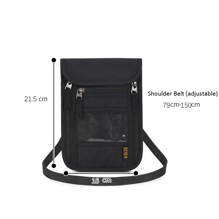Travel Passport Holder Neck Nylon Passport Bag Waterproof Pocket Sling Bag Mobile Phone Bag