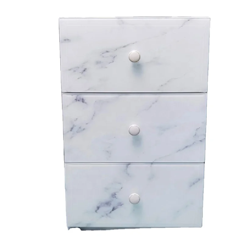 Bedroom Modern Style   White Marble Glass Bedside Table
