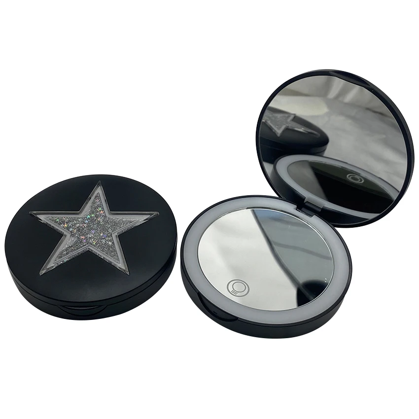 Custom hot sale black round smart mini LED lights makeup portable vanity mirror miroir