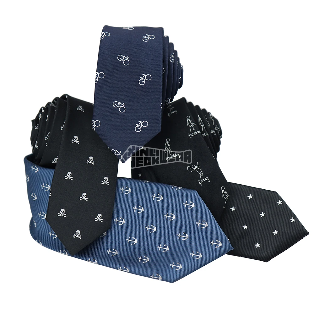 Black Blue Skinny Anchor Tie Custom Unique Polyester Neckties Elegant Necktie For Men Woven