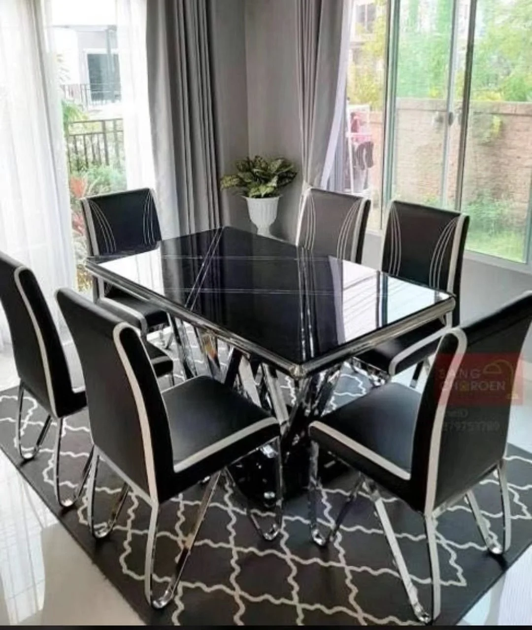 dining table with 6 chairs set  Modern Home Furniture Dining Room Sets Modern glass Dining Table Set factory sell