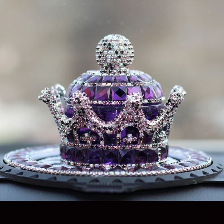 Amazon Supply Luxury Crystal Crown Car Decoration Home Office Air Freshener Crystal Car Perfume Bottle for Dashboard Display