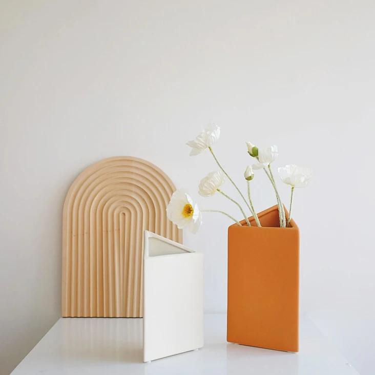 Home Decoration Ceramic Vase Triangle Glaze Antique Vase Geometric Table Wedding Vase