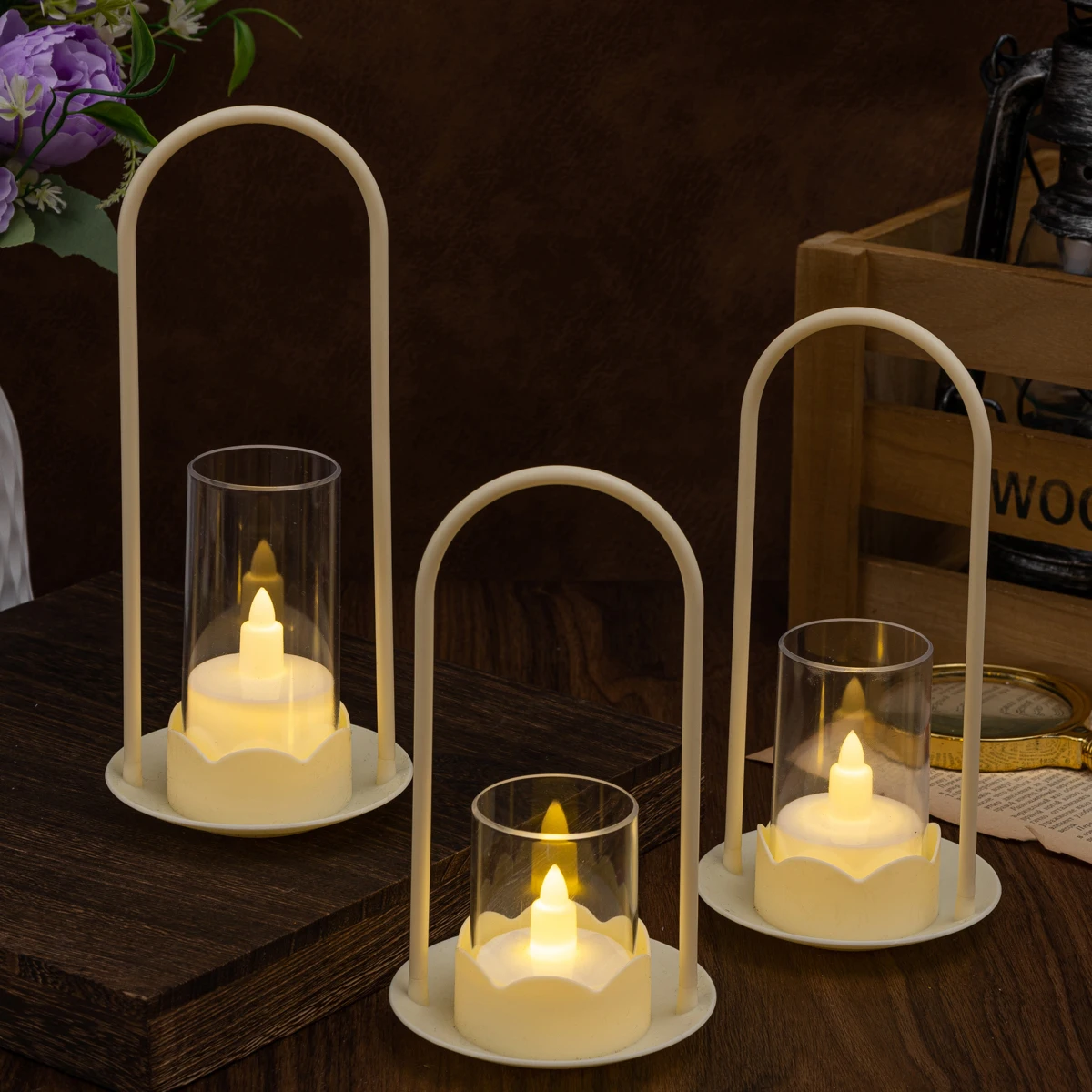 Handheld flower basket LED candle light creative candle garden atmosphere decoration ornament light Handheld lantern wind lamp