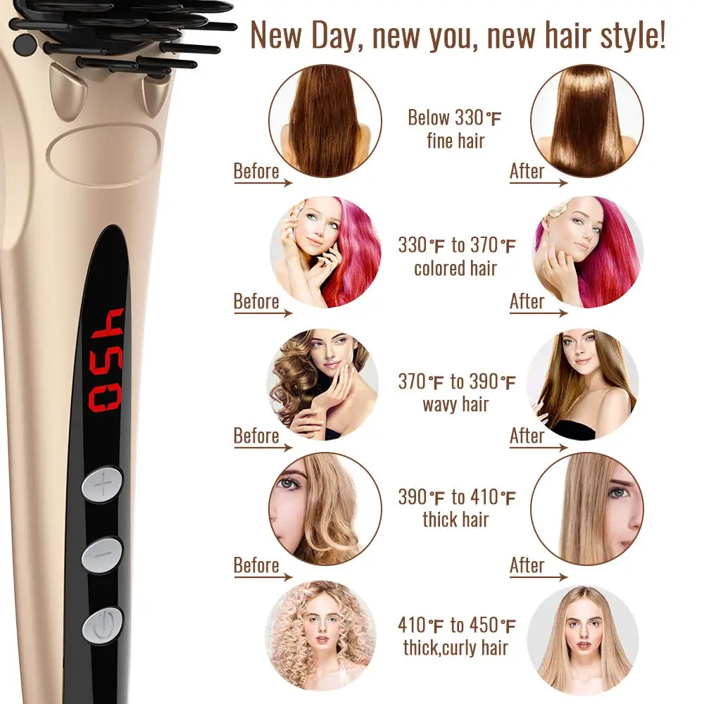 Amazon good review oxygen ionic hair brush straightener with dual 100-240V 50W and 16 heat settings for short and long hair type