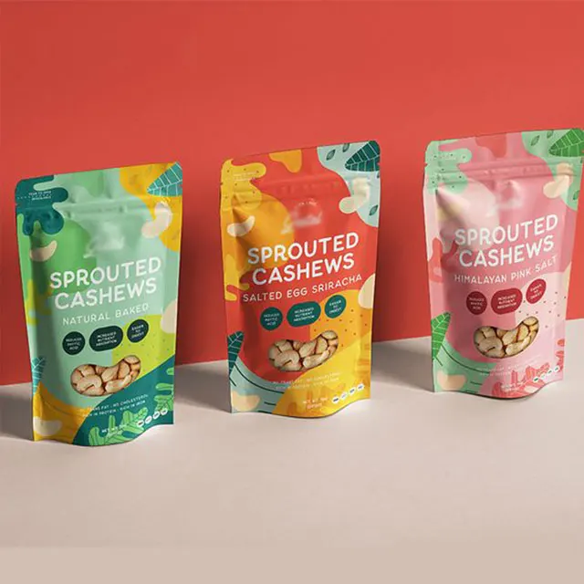 Resealable Hermetic Snack Doypack Custom Printed Food Grade Plastic Bag Aluminum Foil Stand Up Pouch Packaging For Cashew Nut