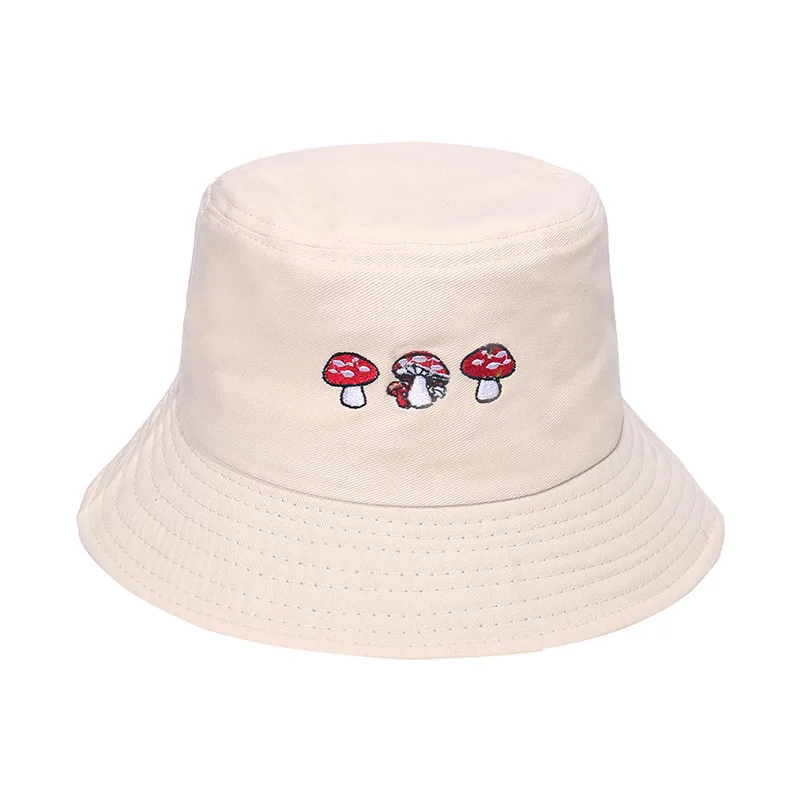 Mushroom embroidery fisherman cap Korean small fresh and lovely basin cap students summer sunshade hat