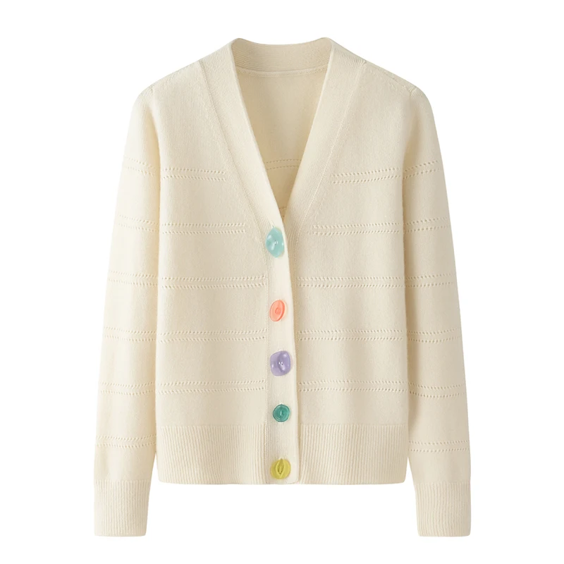 Erdos High Quality 100% Cashmere Cardigan for Women Elegant Winter V-Neck Sweater with Button Decoration Custom Logo on Front