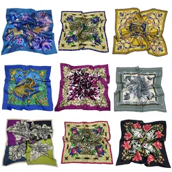 Custom big women digital printing satin pure silk scarf 90*90 cm hair square polyester ethicon soie scarves ladies BB