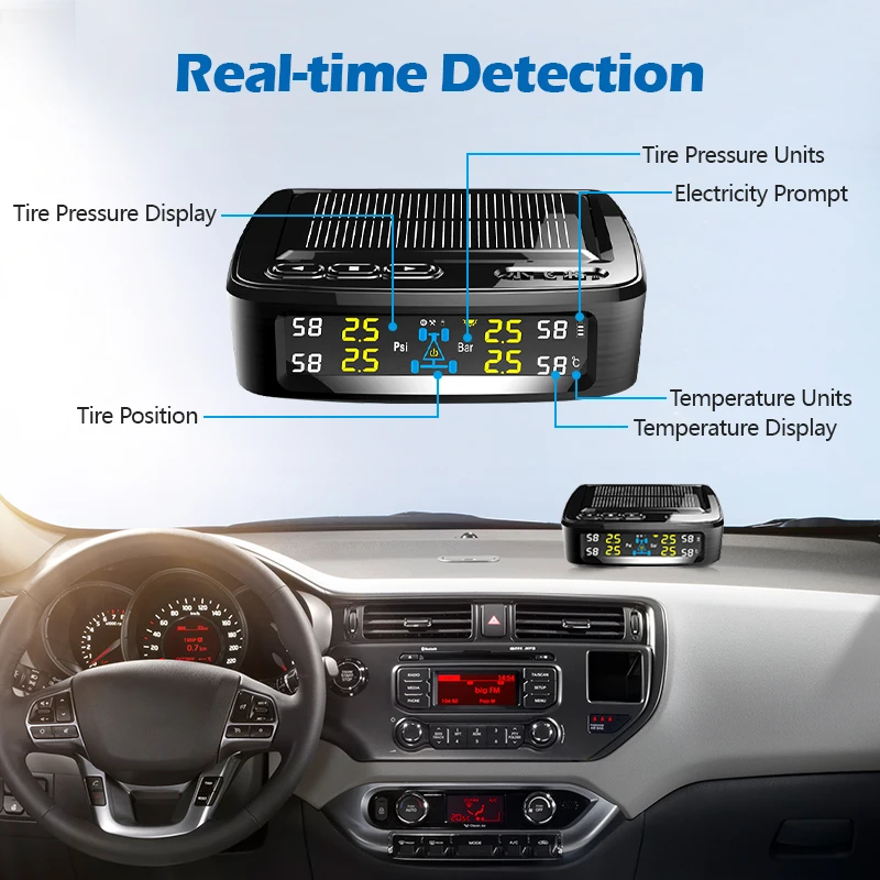 Система контроля давления в шинах TPMS на солнечной энергии Универсальная беспроводная с 4 внутренними