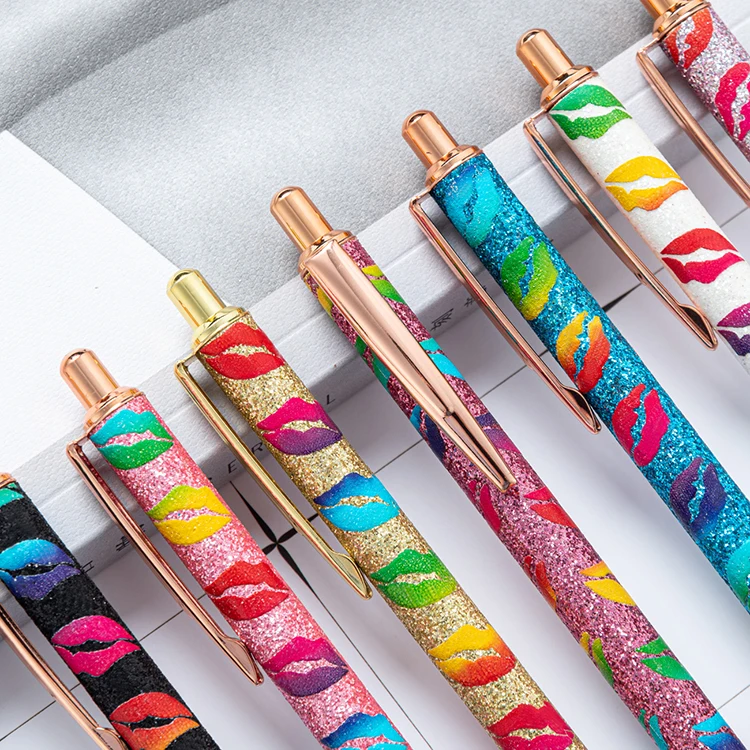 JH 2022 New Design USA Market Trending Metal Glitter Pen With Lips Printing