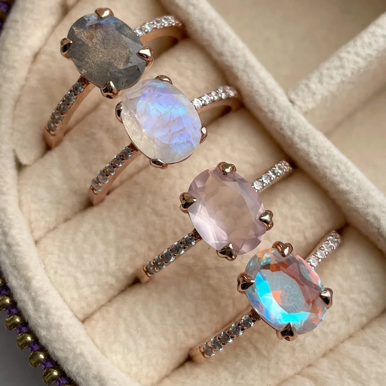 Ювелирные изделия 18 карат розовое золото с покрытием 925 стерлингового серебра натуральный Овальный драгоценный камень кольцо бриллиантами кольца