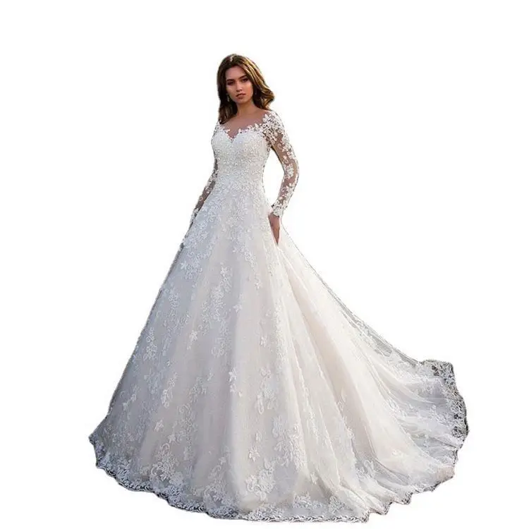 Wedding Dress Bridal Gowns for Womens Long Sleeve One Shoulder Bridal Wedding Dresses