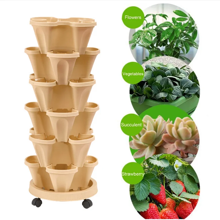 High Quality Stacking 4 Petal Small Big Garden Vertical Planter Hydroponic Tower For Vegetables Flowers Herbs