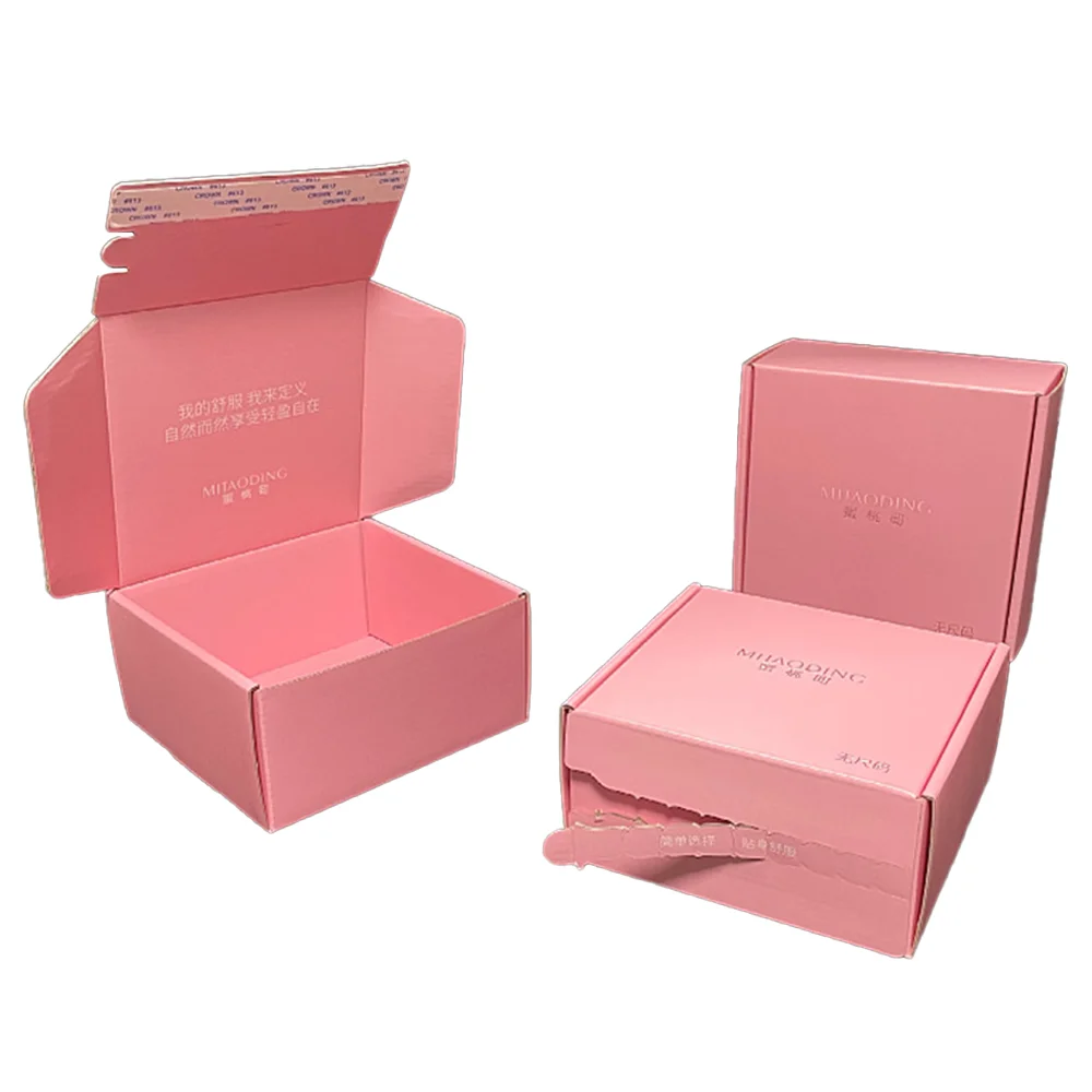Pink Corrugated Mailer Express Box Sturdy Cardboard Shipping Boxes Self Stick Zipper Packaging Boxes for Gift Mailing Business