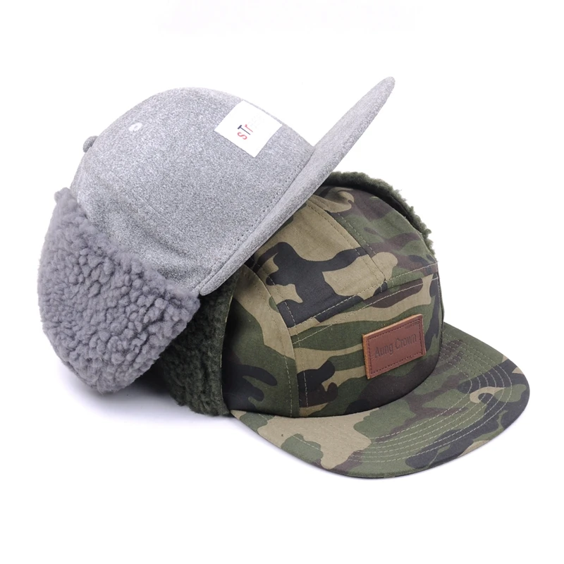 
Winter Flat Brim Wool Snapback Cap Soft Men Earflap Flap Hats 