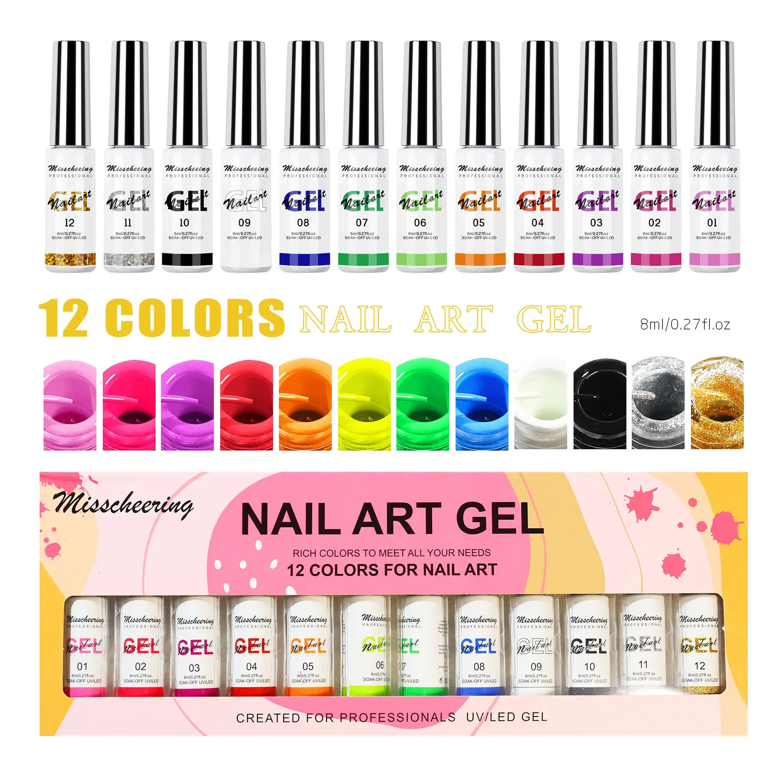 12Colors/Set Nail Art Pulling Silk Spider Line Soak-Off UV Gel Painting Lacquer Varnish 3D Hooking Thread Glue Nails Accessories