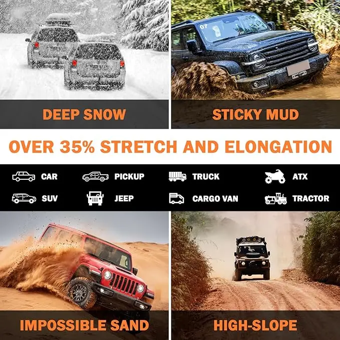 22M 24000lbs 5/6IN High Quality Nylon Heavy Duty Kinetic Recovery Tow Rope Straps Kit for Trucks Tractor Kinetic Rope