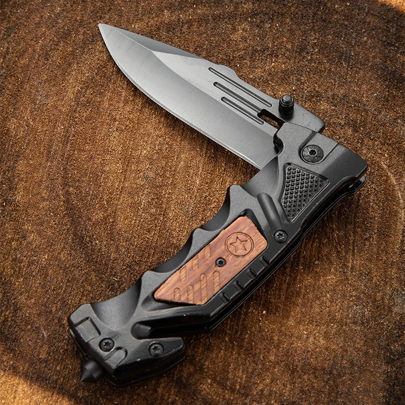 Free Sample New Black Coating 3CR13 Gift Knife Folding Tactical Multi Functional Outdoor Survival Pocket Knife With Rope Cutter