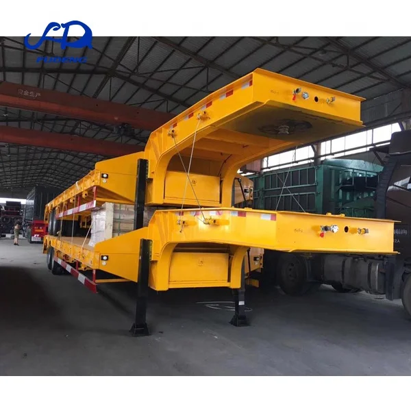 3 axle 80ton payload gooseneck low bed semi trailer carry heavy duty equipment lowboy semitrailer mechanical climbing ladder