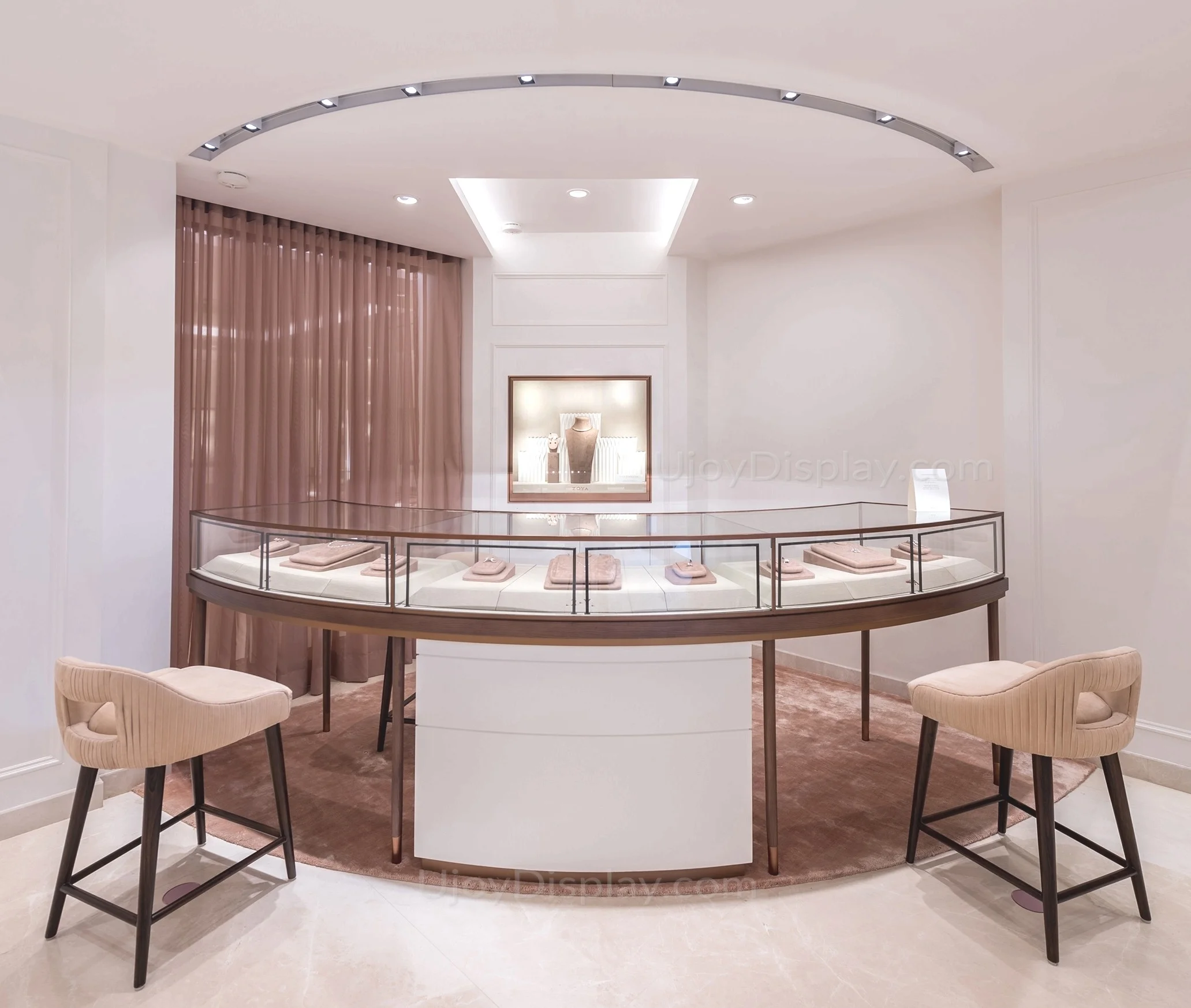 Curved jewelry showcase round jewelry counter display