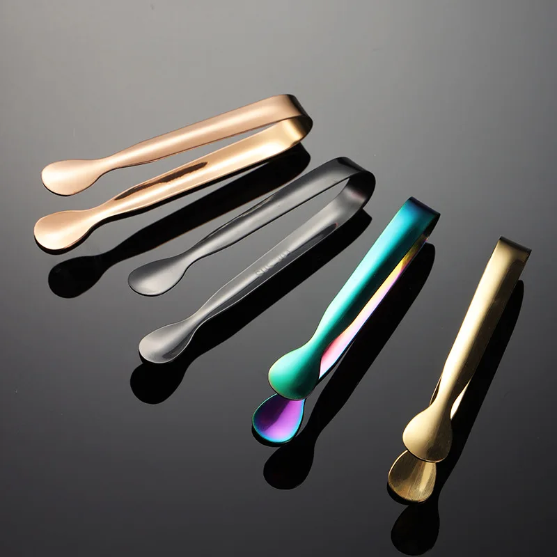 Multi Purpose 304 Stainless Steel Food Clip Ice Clamp Short Handle Round Edge Small Sugar Cube Tongs
