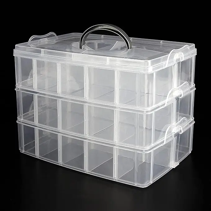 3 Layers Transparent Plastic Toys Storage Box With 30 Removable Plastic Storage Case Organizer Box