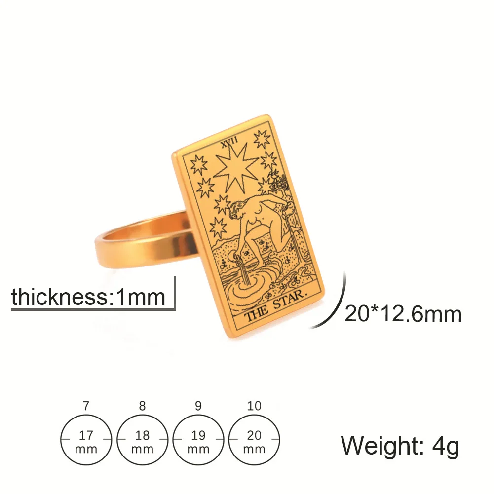 2024 Trendy 18K Gold Plated Stainless Steel Ring Vintage Rings Astrology Divination Magic Amulet Tarot Cards Rings for Women Men