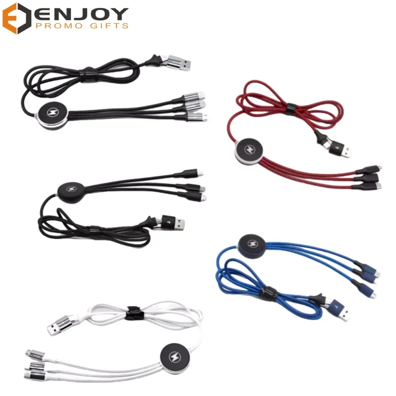 Customized Logo  in 1 LED Light Up Multi Cable Phone USB Charging Cables Promotional Gift items