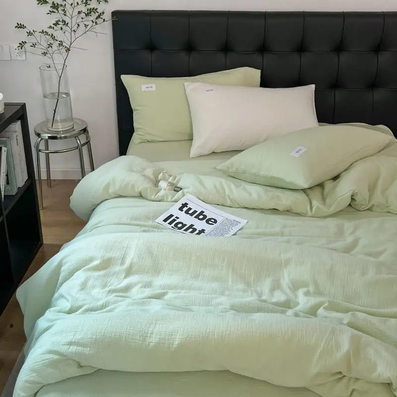 Manufacturer super soft muslin duvet cover set muslin bedding set fitted bedsheet set muslin bed sheet bedlinen