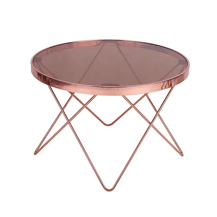 Round Glass Top copper Leg For Center Table