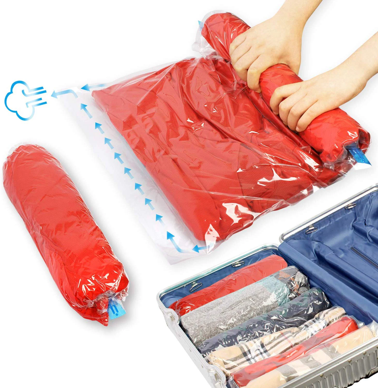 Small Roll Up Travelling Vacuum Compressed Storage Space Saving Bags Transparent Cable Organize Bag Travel Storage Bag For Cloth